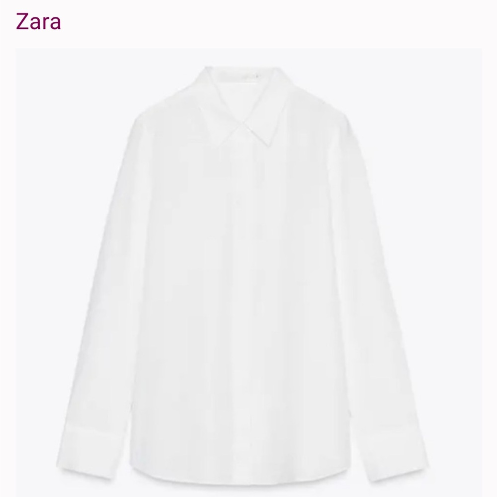 Zara White Flowy Basic Button Down - image 4